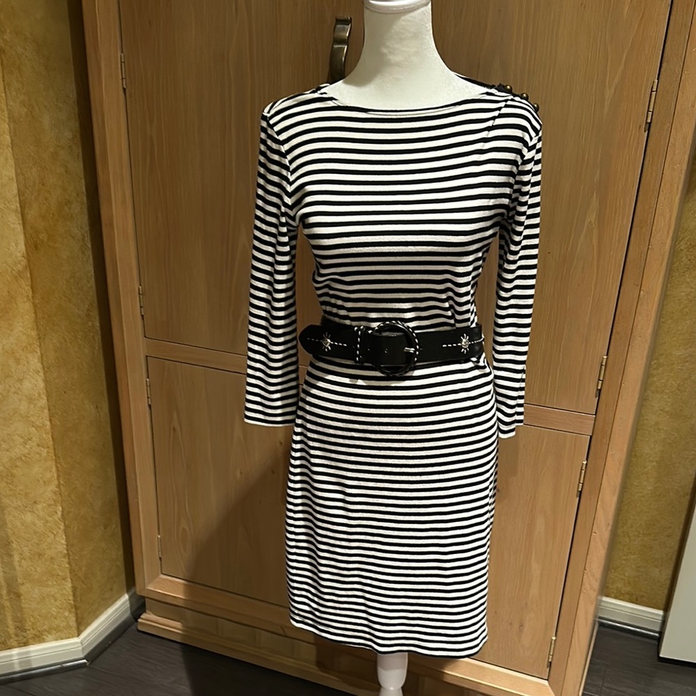 Black and White Striped Dress.  Belt not included.